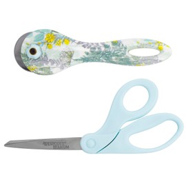Westcott Scissors and Rotary Cutter Set, Precise Cutting of Fabric, Paper, Vinyl and More, Sewing Accessories with Extra Sharp and Robust Blades, 17636