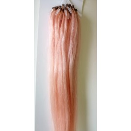 XUANHEFA Human Hair Ring Loop Hair Tip Extensions Remy Hair Color Wig Extensions 50pcs (pink#, 16inch 40cm)