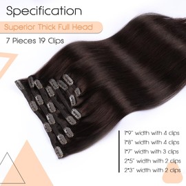 VINBAO Hair Extensions Clip in Human Hair Extensions Darkest Brown 7pieces for Women 18inch Double Weft Real Hair Extensions Clip in Hair Extensions Real Hair Extensions 160g (7C#2-18Inch)