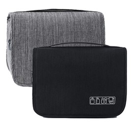 Hanging Toiletry Bag, Waterproof Travel Makeup Organizer for Women, Portable Wash Bag for Camping and Outdoor, Multifunctional Travel Cosmetic Bag with Ample Capacity (Black & Grey)
