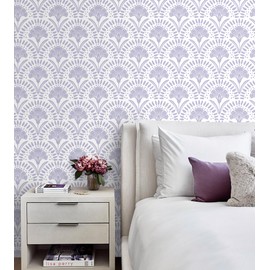 Vinjiasin Purple Floral Wallpaper Peel and Stick Wallpaper Modern Flower Contact Paper Purple/White Geometric Self Adhesive Removable Wall Paper for Bedroom Bathroom Accent Wall Vinyl Roll 17.3"x78.7"