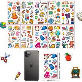 Back To School Temporary Tattoos,10 Sheets School Bus Learning Tools Fake Tattoo Stickers Waterproof Cartoon Tattoos for Boys Girls Kids Teachers Students Classroom Rewards