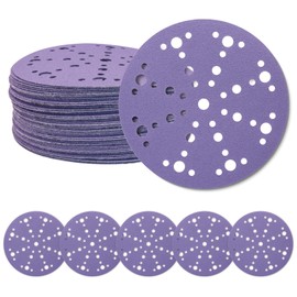 6 Inch 49 Holes Ceramic Sanding Discs 120 Grit, Heavy-Duty Hook & Loop Film Backing Sandpaper Disc for Festool Sanders, Auto Sanding, 50 Pack