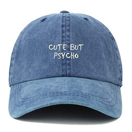 Trendy Apparel Shop XXL Cute But Psycho Small Embroidered Unstructured Washed Pigment Dyed Baseball Cap - Navy