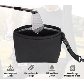 ENERKEEN Golf Club and Golf Ball Cleaning Bag, Waterproof Clean Face Technology Liner, Detachable Clip, Machine Washable, Cleans Club Grooves, Dry Exterior