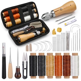 40 Pieces Sewing Awl Set, Portable Awl Tool for Sewing with Instructions, Leather Sewing Kit with Bag, Leather Sewing Kit with Waxed Thread for DIY Leather Sewing and Repair Work