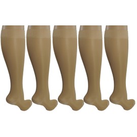 5 Pair Nude Sheer Small/Medium Ladies Compression Socks, Moderate/Medium Graduated Compression 15-20 mmHg. Nurses, Work, Therapy, Travel & Flight Knee-High Hosiery. Color: Nude