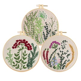 Huacan Embroidery Set for Beginners Adults 3 Pieces DIY Embroidery Set Flowers Pattern Plants Cross Stitch Set Art Craft Gift 20 x 20 cm