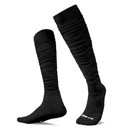 We Ball Sports Professional Football Socks — Extra Long, Thick Padded Scrunch Athletic Socks (Black, L), Black, Large