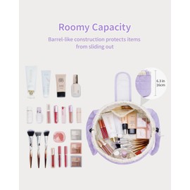 Narwey Barrel Drawstring Puffy Makeup Bag, Large Quilted Cosmetic Bag, Puffer Make Up Bags, Travel Toiletry Bags for Traveling Women Toiletries Organizer, Gift for Teen Girls (Purple)