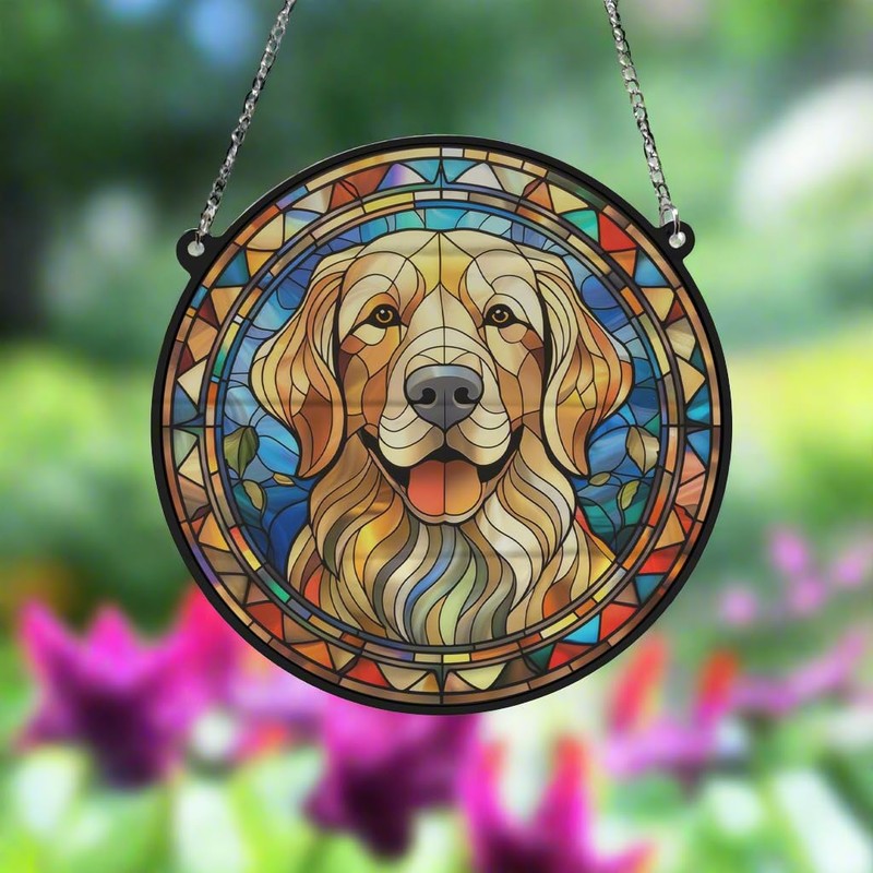 Image Industry Golden Retriever Stained Glass Effect Suncatcher - Garden