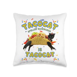 Tacocat Spelled Backwards is Tacocat Funny Taco Cat Throw Pillow