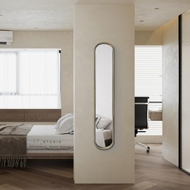 Mnanatee Long Skinny Mirror for Wall,Gold Narrow Oval Mirror for Entryway Bath,Metal Frame with Gold Decor Mirrors,7.9X 44