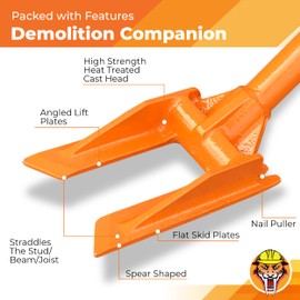 Gutster 48” Demolition Pry Bar & Crowbar – Oval Handle Wrecking Bar for Ceiling & Wall Demo – Heavy Duty Nail Puller Tool for Contractors, Firefighters & Home Renovations