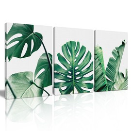COSCTOR Botanical Canvas Wall Art Set of 3 for Living Room Decor 12'' x 16'' Wall Monstera Decor for Bedroom Tropical Plant Green Plant - Modern Home Decor Framed Canvas Ready to Hang Pictures
