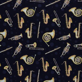 Mook Fabrics Cotton Music in The Air Equipment, Navy 15 Yard Bolt
