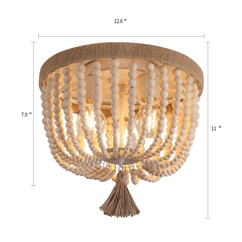 AMZASA Boho Flush Mount Ceiling Light Wooden Beaded Hepm Rope