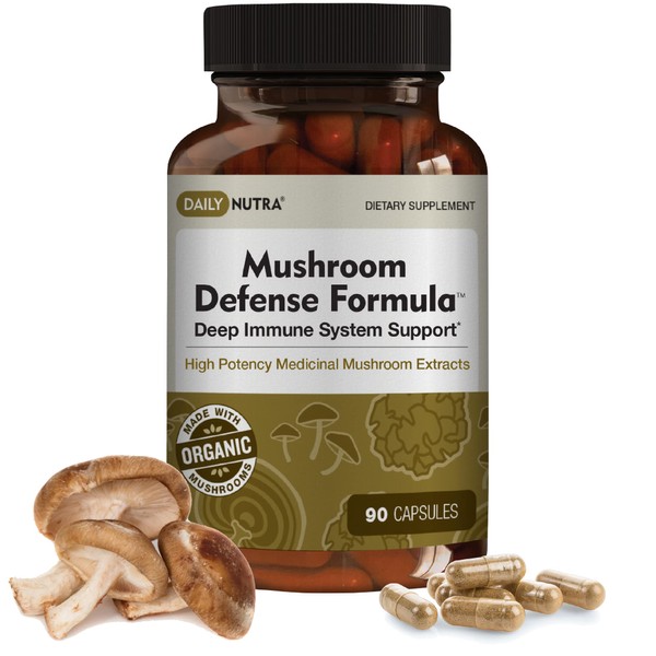 DailyNutra Mushroom Defense Formula - Immune Support Supplement | Organic Mushrooms, Hot Water Extracted - Reishi, Chaga, Maitake, Shiitake & Turkey Tail (90 Capsules)