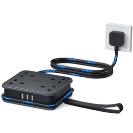 NTONPOWER Extension Lead with USB Slots, 4 Way Extension Lead（3 USB-A Ports）, Wall Mounted Extension Lead with 3250W 13A 1.6M Extension Cord, Multi Plug Extension Lead for Home Office Travel