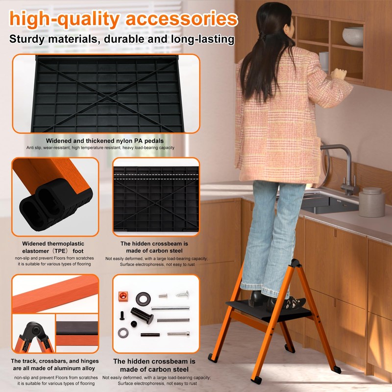 Ainai Folding Step Stool,Aluminum Ultra Thin Stool,400 Lbs Capacity with