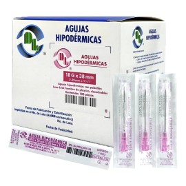Aguja HiPodérmica Rosa Calibre 18gx38mm Caja Con 100pz 0 Ml