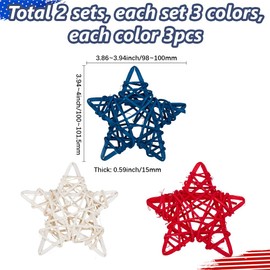 SOFPLATE 18Pcs 4 Inch Rattan Stars Star Vase Decorations Bulk Large Independence Day Patriotic Vase Bowl Filler Mixed Color Wedding Memorial Day 4th of July Decorations for Home Office Table Ornament