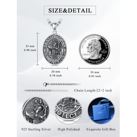 Cargari Saint Christopher Necklace for Men 925 Sterling Silver St Christopher Medal St Christopher Pendant Mens Amulet Necklace Protection Jewelry Religious Gifts for Men Women