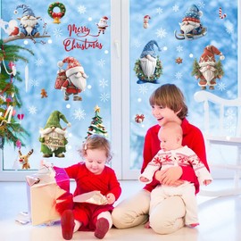 Ventdest 3D Christmas Window Stickers Reusable, 9 Sheet Dwarf Xmas Window Stickers Double Sided, Christmas Window Clings Decorations for Home Window Glass