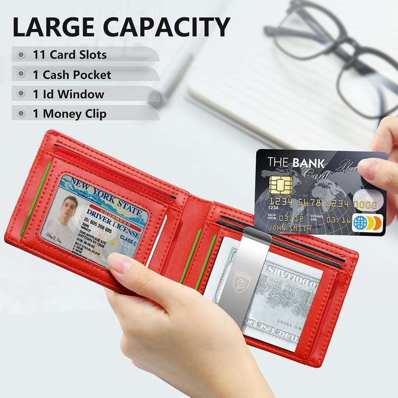 VTLASK Men's Slim Wallet with RFID Blocking:_10Frosted Red-money clip