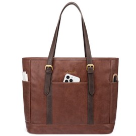 LOVEVOOK Laptop Tote Bag for Women,Vintage Leather Work Tote Bag for Women, 15.6 Inch Computer Briefcase Bag,Waterproof Teacher Business Office