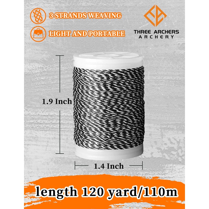 THREE ARCHERS Archery Bow String serving Thread (Black & White)