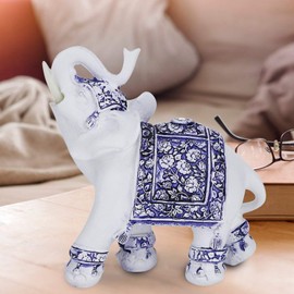Wealth Elephant Statue,White Retro?European Resin Lucky Feng Shui Lucky Elegant Figurine Elephant Statue Collectible Ornament for Home Office Car Decoration (L/M)(2#)