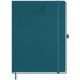 BEZEND Calendar 2026 Book Calendar Approx. A4 28.5 x 21.5 cm Diary 2026 Weekly Calendar 1 Week 2 Pages with Monthly Register Planner & Appointment Calendar A4 with PU Leather Hardcover - Dark Green