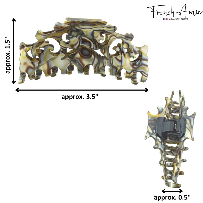 French Amie Beau Medium Handmade Celluloid Silver Grey Onyx Jaw