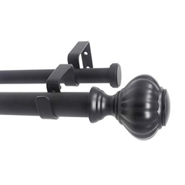 Urbanest Door Knob Flat Button 1" 3/4" Double Drapery Curtain Window Rod Set - 84" to 120", Black