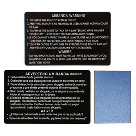 2PCS Thick Metal English and Spanish Miranda Rights Card, Miranda Warning Bend-Resistant Card Metal Black Engraved Police for Law Enforcement Gifts
