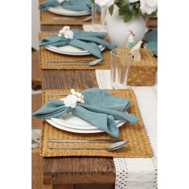 Hand-Woven Seagrass Placemats (Set of 4), Natural Rectangular Placemats for Dining Table Picnic Home Decor, Rustic Table Decoration