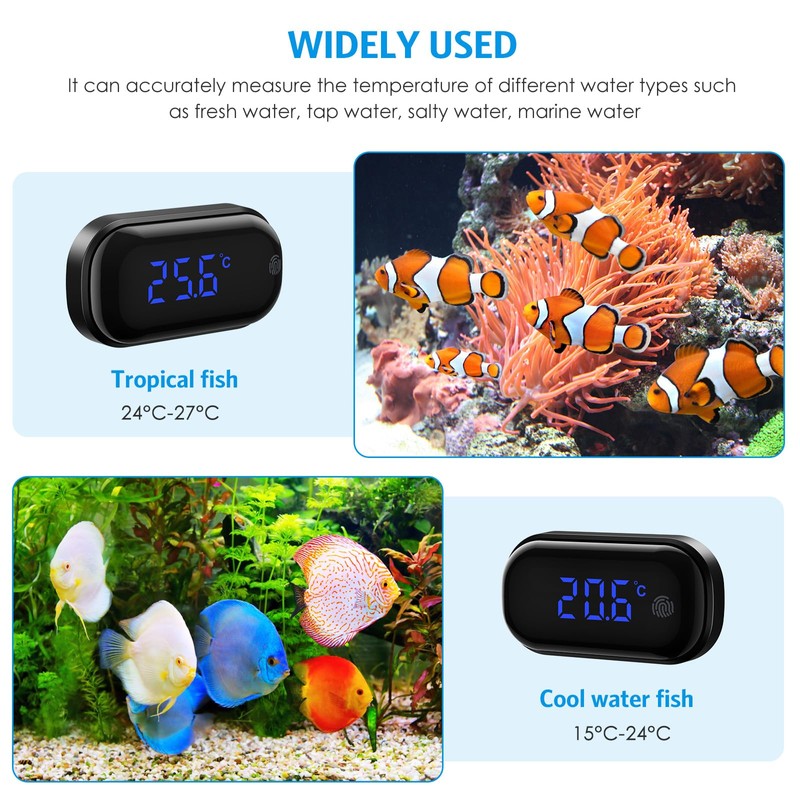 Brifit Aquarium Thermometer, Mini Aquarium Thermometer Digital, LED Display, Touch
