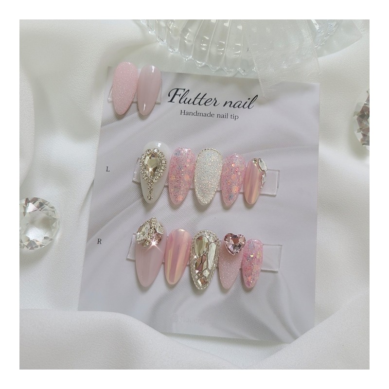 Lovely pink glitter full stone handmade nail tip - Long