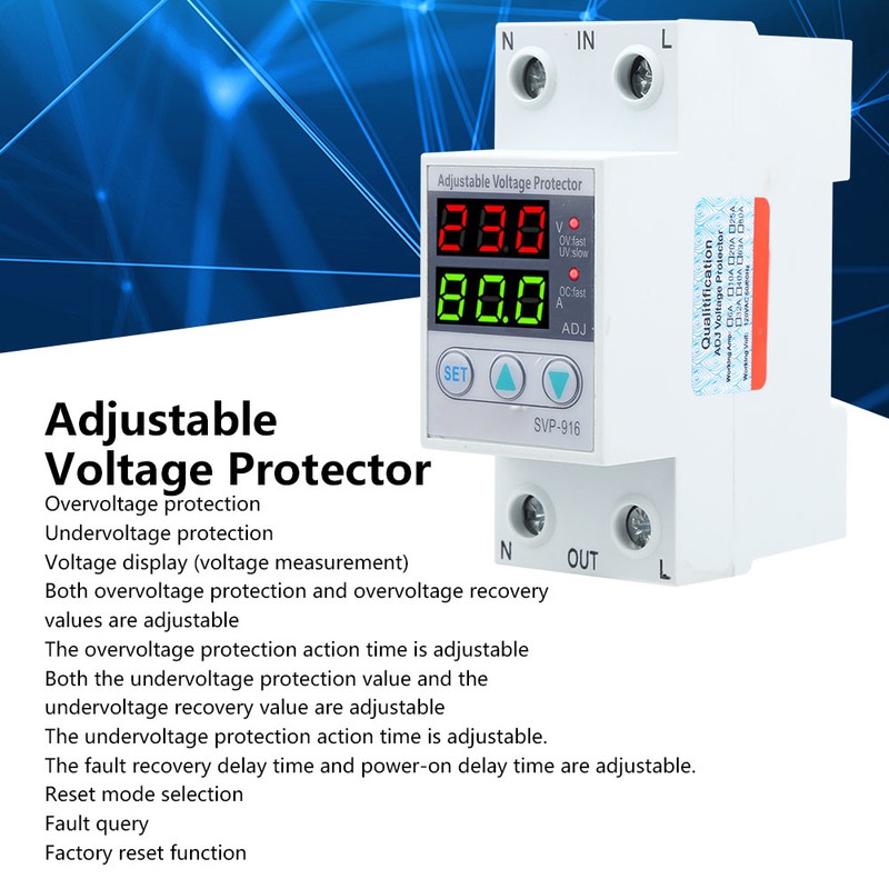 SVP‑916 100‑130VAC Adjustable Over and Under Voltage Protector Delay Reset