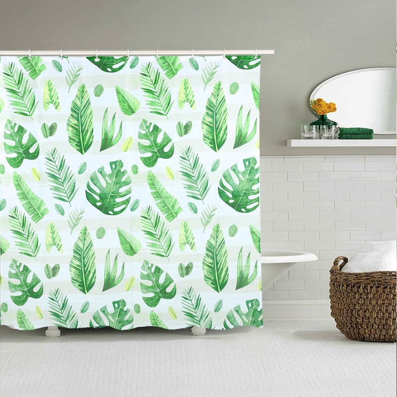 Unique Plant Leaves Pattern Shower Curtain Waterproof Mildew Proof Bathroom
