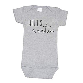 Bump and Beyond Designs Baby-Boys Hello Auntie Surprise Pregnancy Announcement Leotard to Aunt Heather Grey, 0-3 Months