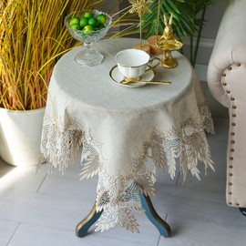 ARTABLE Lace Table Cloth Linen Grey Rustic Farmhouse Elegant Tablecloth Coffee Table Cover for Kitchen Home Dining (Stone Grey, 33 x 33 Inch)