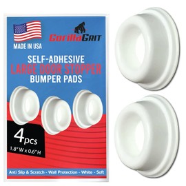 Tapones de goma para puerta (paquete de 4) color blanco, fabricados en Estados Unidos, protectores de pared autoadhesivos, evitan daños a las paredes por manijas de pomos de puerta, protector y escudo