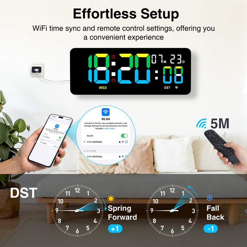 XREXS 12.2 Inch Digital Wall Clock WiFi Sync with Seconds