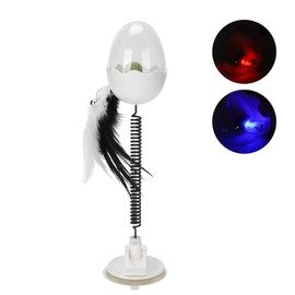 ABS LED Lighting Swing Spring Feather Leak Food Pet Toy Colorful Flash Ball with CatmintWhite