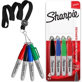 Mini Permanent markers with Golf Keychain Clip, 4 Mini Sharpies for Nurses Badge, Mini Fine Point Markers with Lanyard Necklace