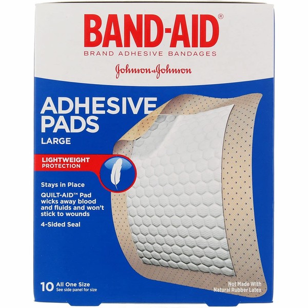Band-Aid Brand Tru-Stay Adhesive Pads, Large Sterile Bandages for Wound Care and Protection, Large Size, 10 ct ( Pack of 24)