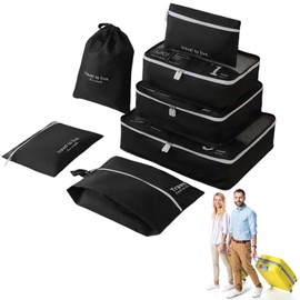 Suitcase Organiser, Suitcase Organiser Set, Packing Cubes, Waterproof Packing Cubes, Packing Cube Set for Suitcase, Travel Organiser, for Hand Luggage, Suitcases and Backpack, 7 Pieces, Black