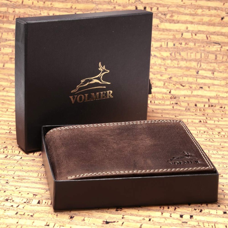 Fa.Volmer® Men's Genuine Leather Wallet with RFID Protection Brown